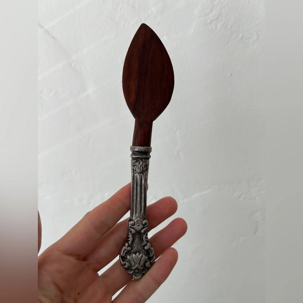 Anthropologie Cheese Knife Set 3 hardwood silver handle knives